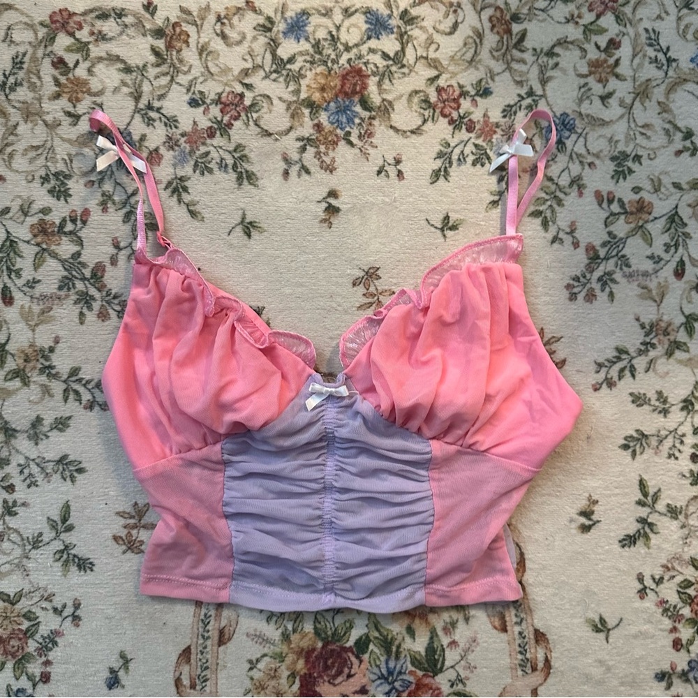 Pink and Lavender Bow Crop Cami Top